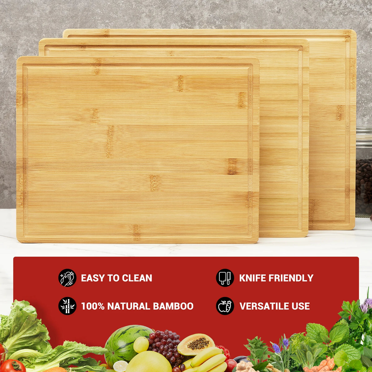 3 PCS Bamboo Cutting Board Set