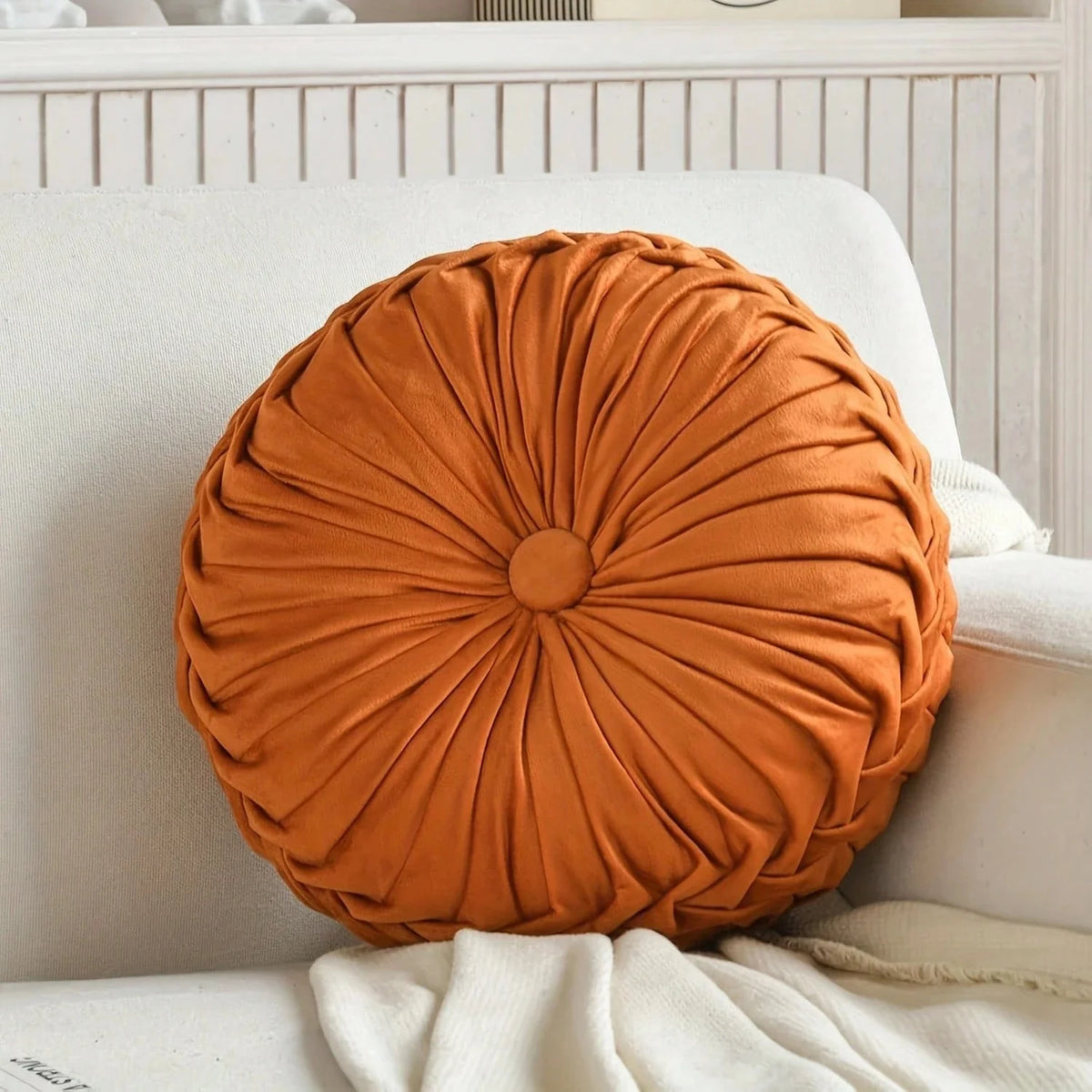 Decorative Round Pleated Polyester Cotton Seat Cushion For Home Seating