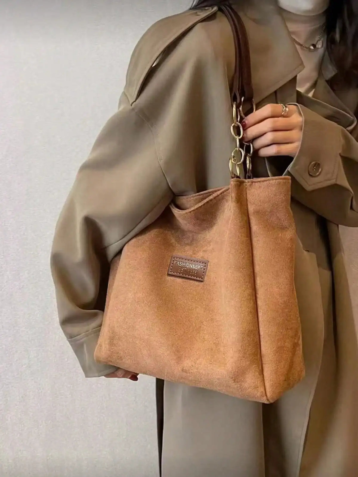 Faux Suede Tote Bag