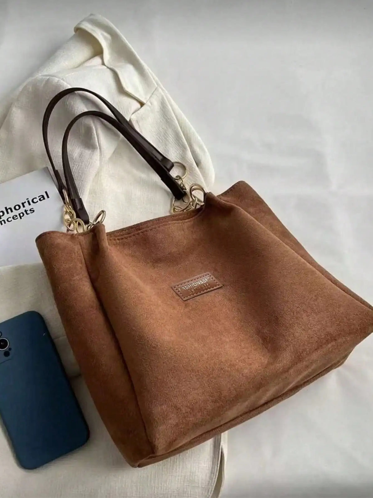 Faux Suede Tote Bag