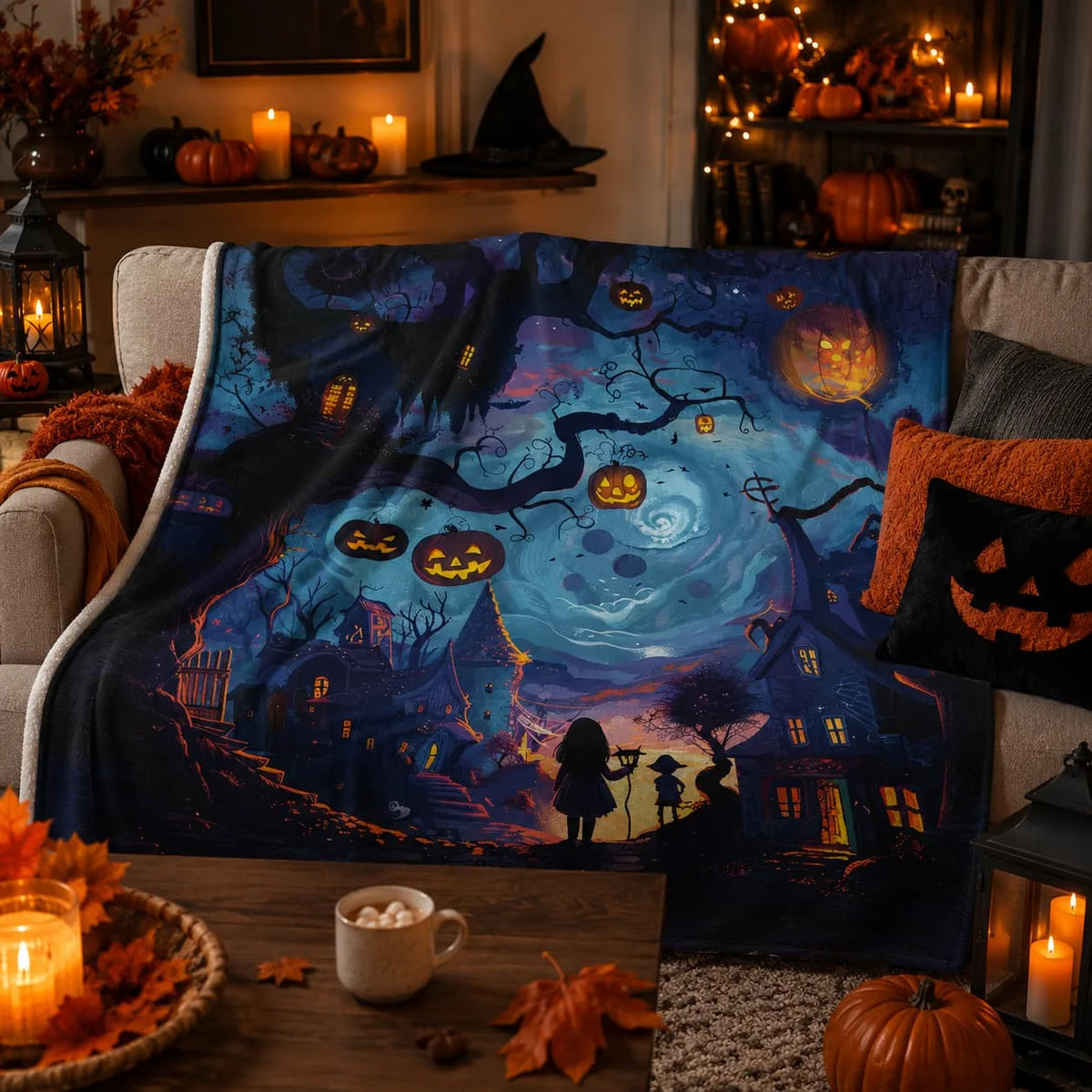 Halloween Printed Throw Blanket For Cozy Seasonal Home Decor
