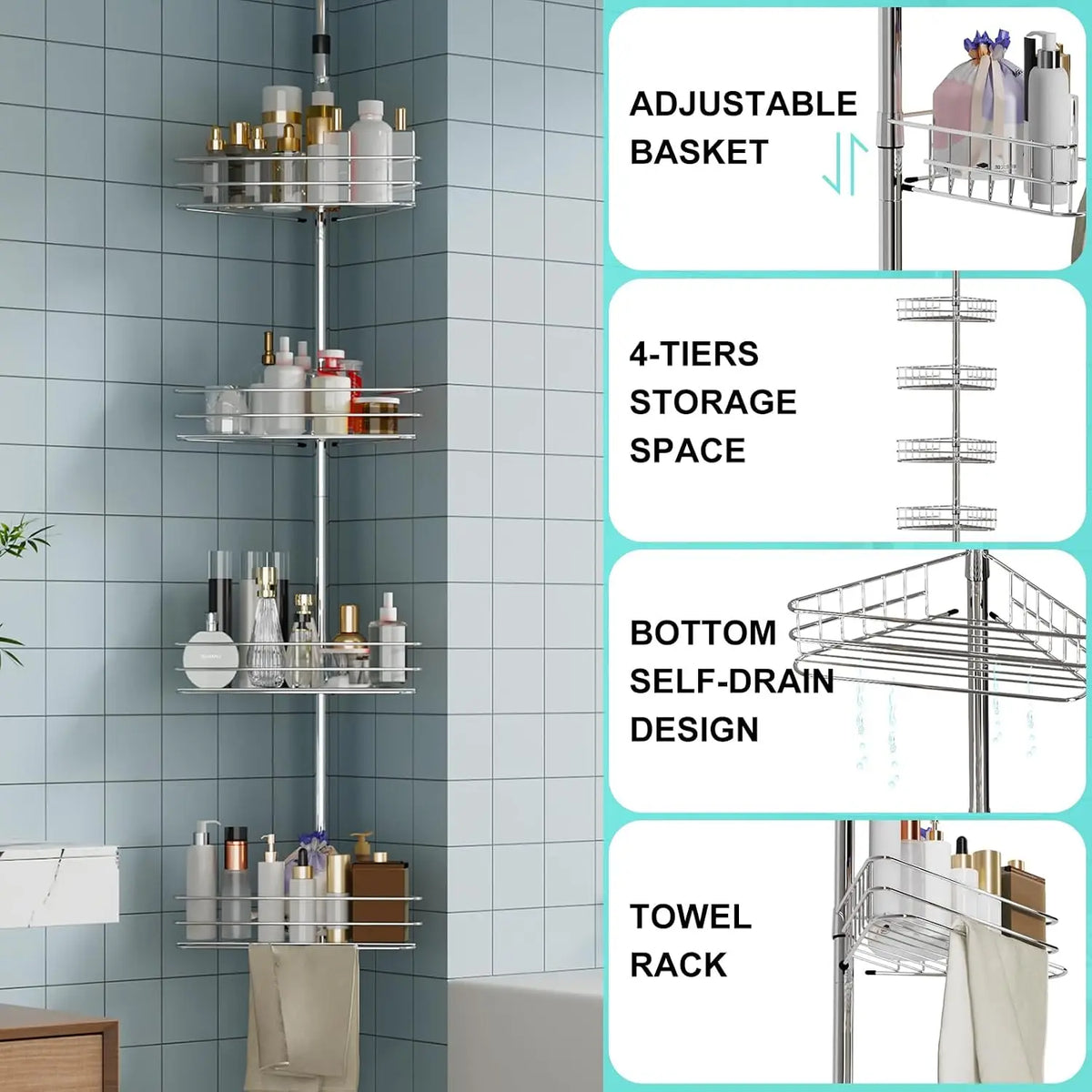 Bathroom Corner Shower Tension Pole Rust Proof