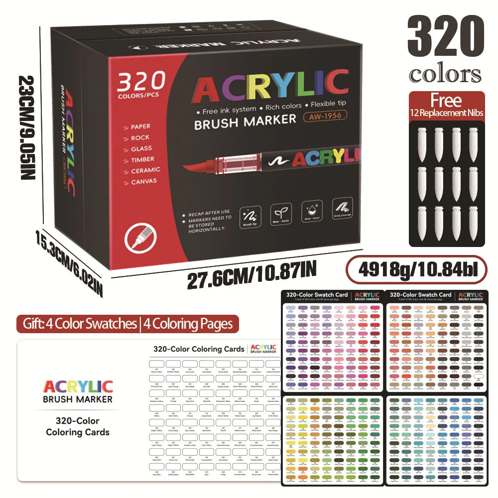 320/366Colors Acrylic Markers Brush Pens for Fabric Rock Painting Pen Stone Ceramic Wood DIY Card Making Art Supplies
