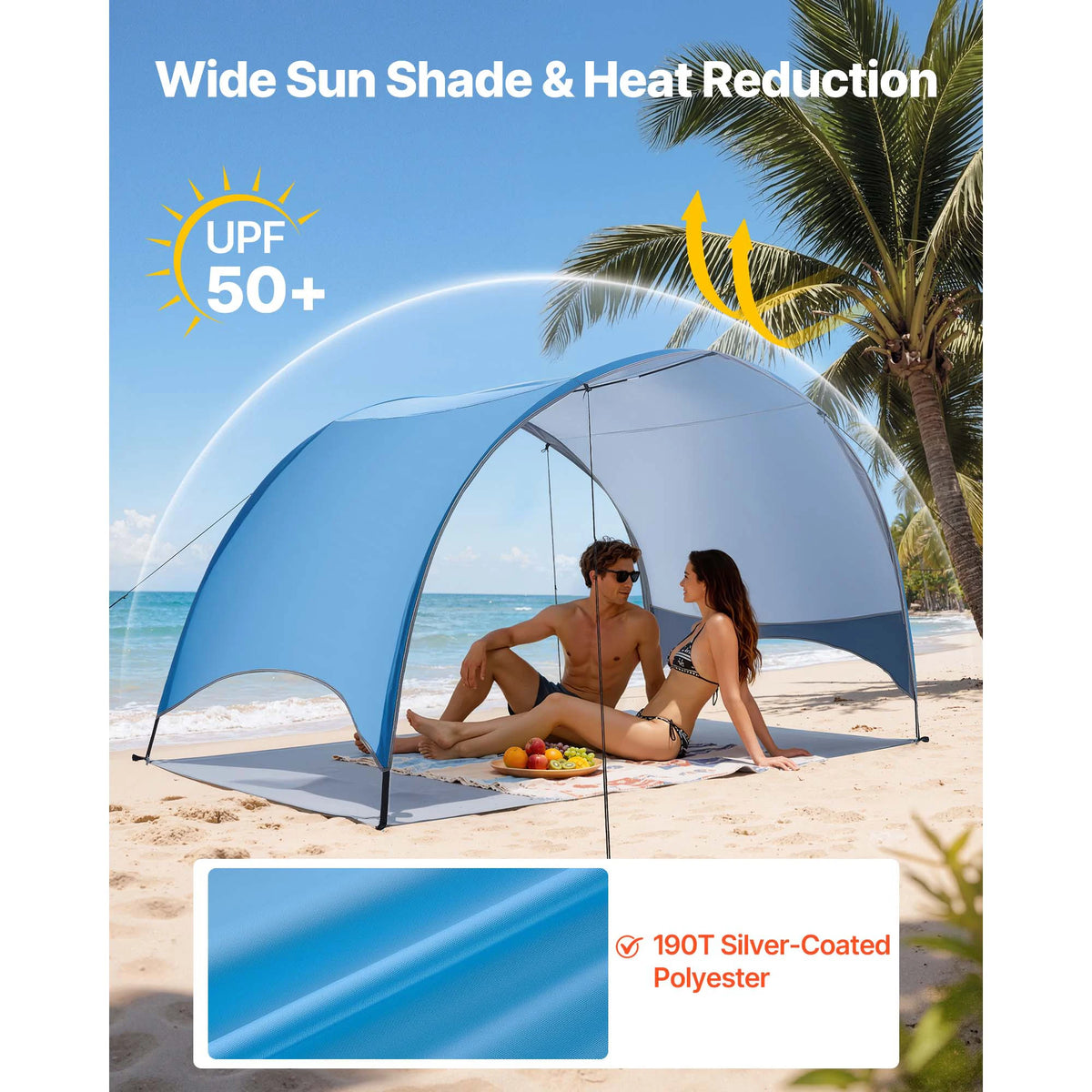 Beach Tent Sun Shelter for 3/4 Person UPF 50+