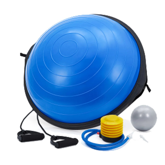 25in Half Balance Ball Trainer, Inflatable Stability Exercise Ball with Resistance Bands, Pump & Small Pilates Ball, for Core Strength Training, Yoga, and Full-Body Workouts