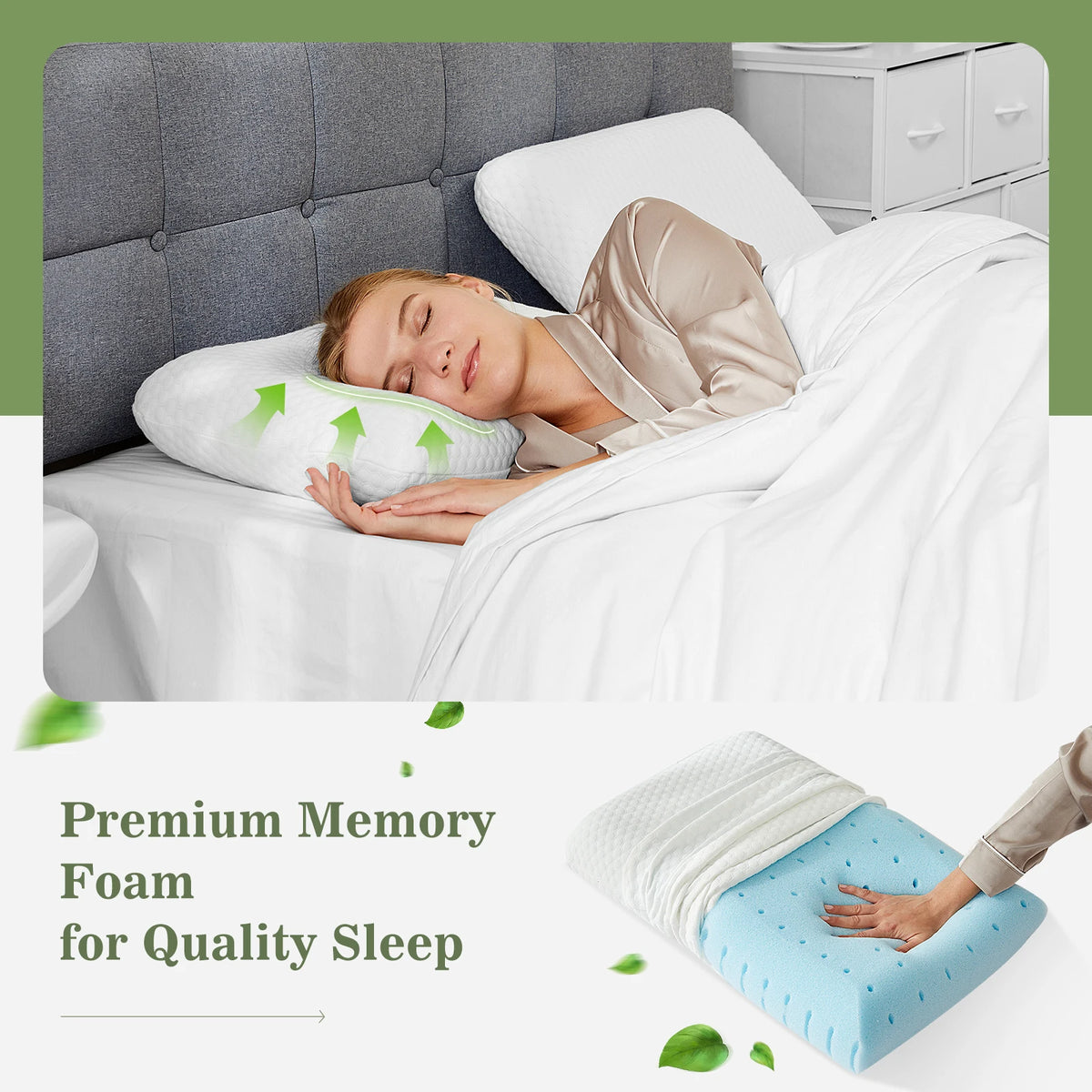 JHK Memory Foam Pillow For Comfortable Supportive Bedding