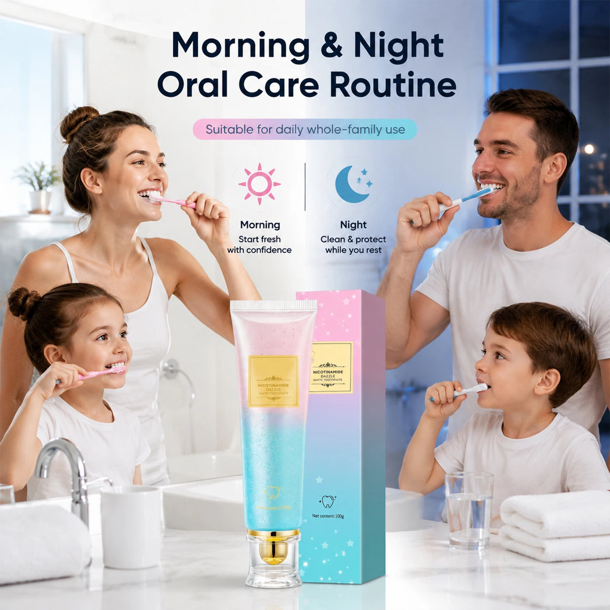 Teeth Whitening Toothpaste 100g Each Blue Pink Gradient Color Stain Remover with Fresh Breath Oral Care for Daily Use