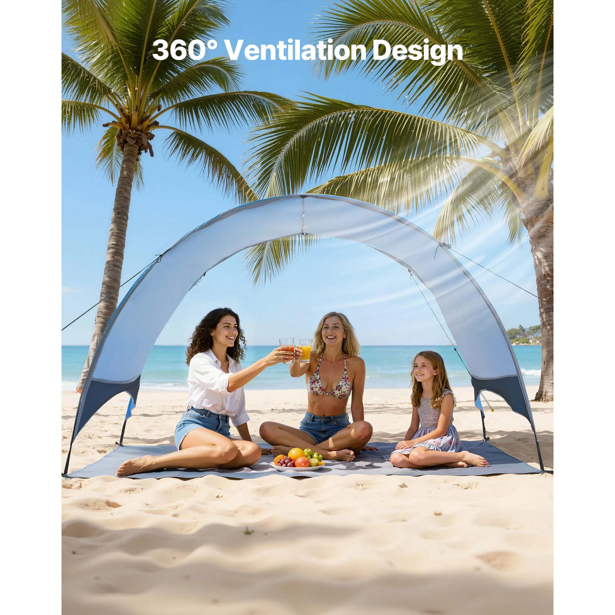 Beach Tent Sun Shelter for 3/4 Person UPF 50+