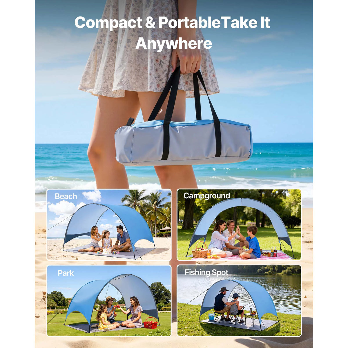 Beach Tent Sun Shelter for 3/4 Person UPF 50+