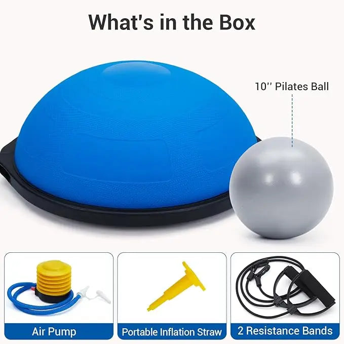 25in Half Balance Ball Trainer, Inflatable Stability Exercise Ball with Resistance Bands, Pump & Small Pilates Ball, for Core Strength Training, Yoga, and Full-Body Workouts