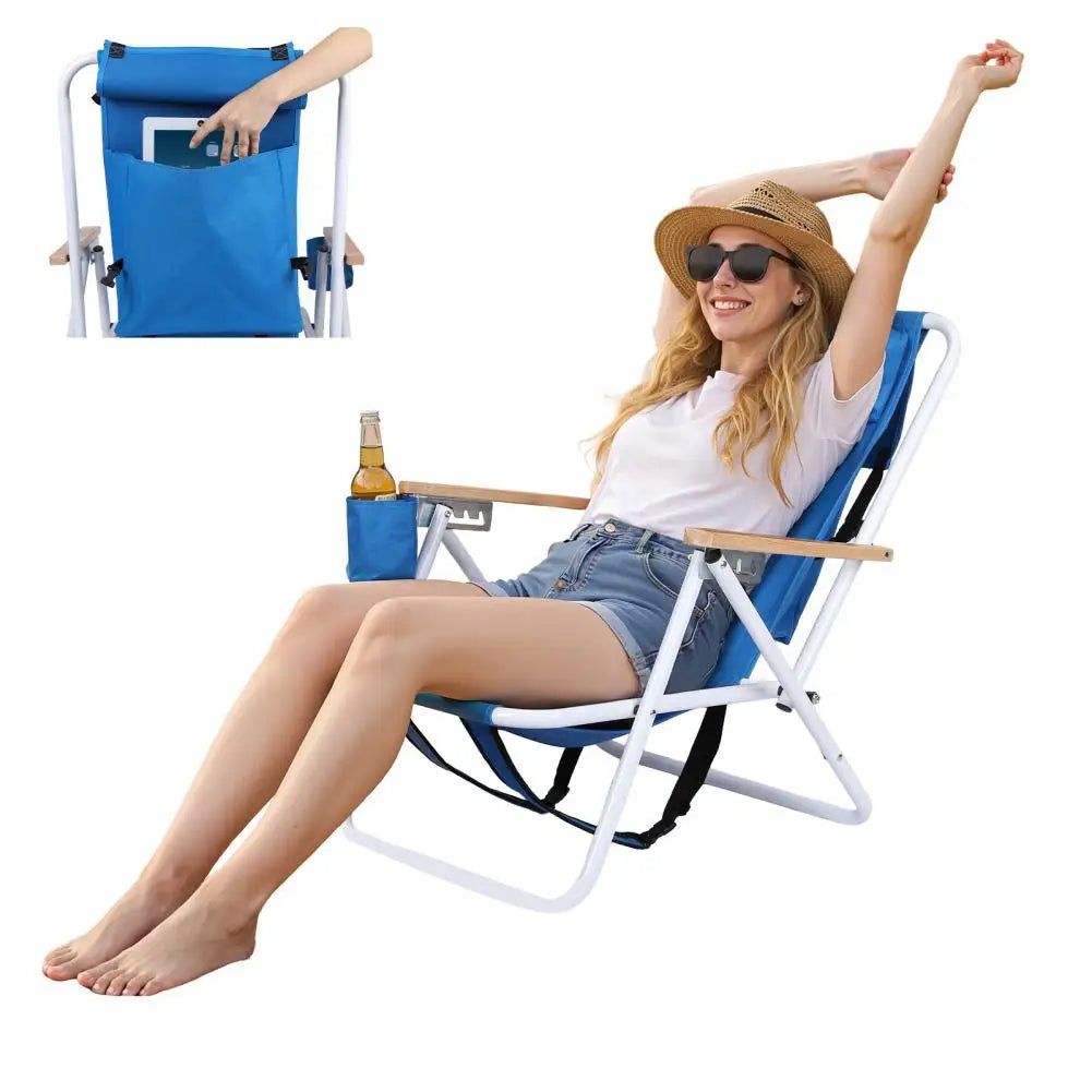 Backpack Beach Chair Folding With Cup Holder Headrest 4 Positions