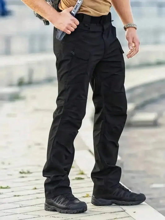 2-Pack Men'S Tactical Cargo Pants - Quick-Dry, Multi-Pocket, Wear-Resistant, Polyester Fabric, Non-Stretch, Solid Color,
