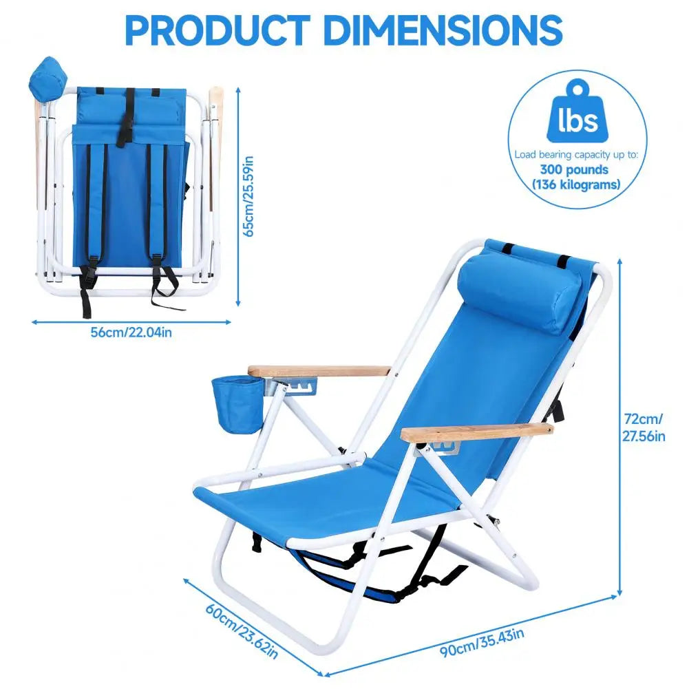 Backpack Beach Chair Folding With Cup Holder Headrest 4 Positions