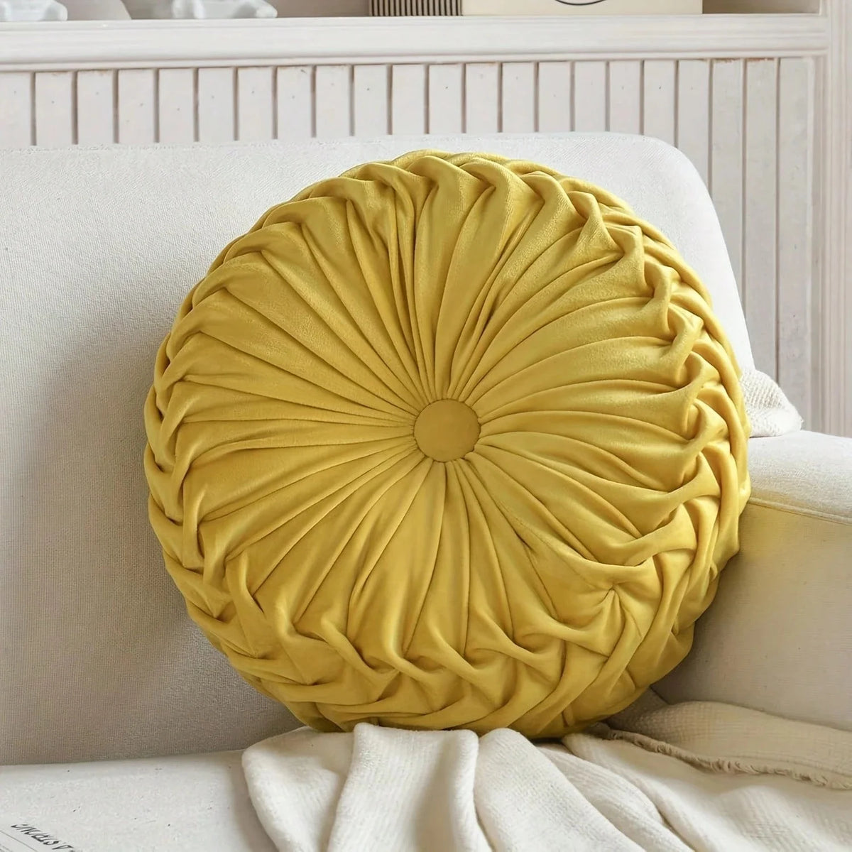Decorative Round Pleated Polyester Cotton Seat Cushion For Home Seating