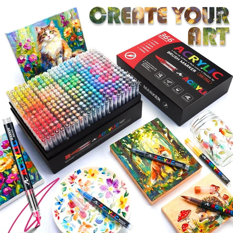 320/366Colors Acrylic Markers Brush Pens for Fabric Rock Painting Pen Stone Ceramic Wood DIY Card Making Art Supplies