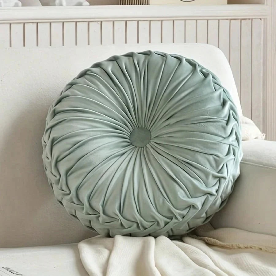 Decorative Round Pleated Polyester Cotton Seat Cushion For Home Seating