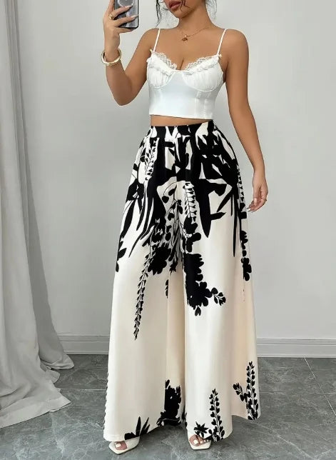 Floral Print Wide Leg Casual Pants
