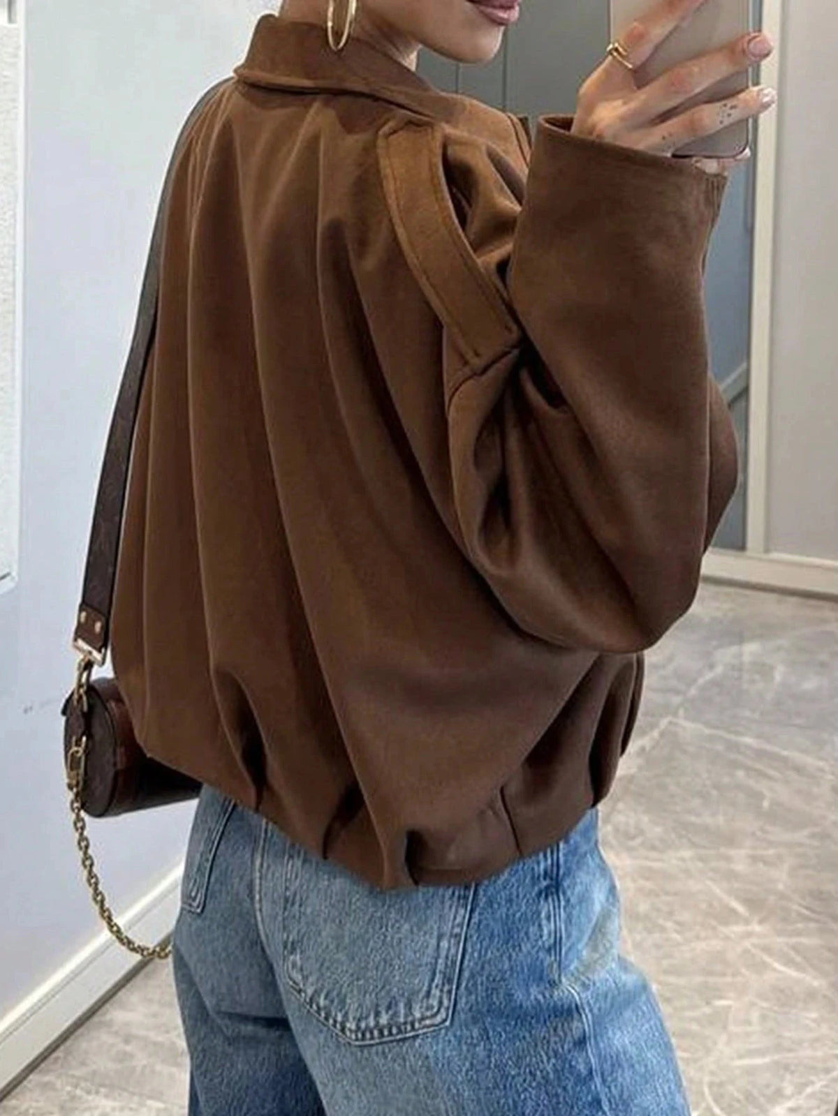 Womens Vintage Suede Casual Zipper Jacket for Night Out