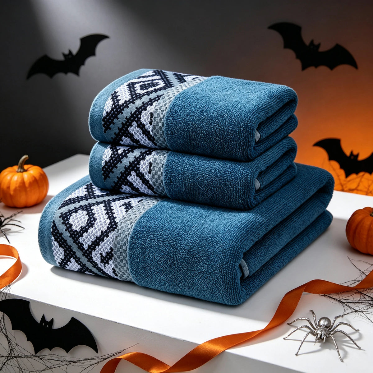 Geometric Jacquard Cotton Towel Set With Quick Dry Absorbency