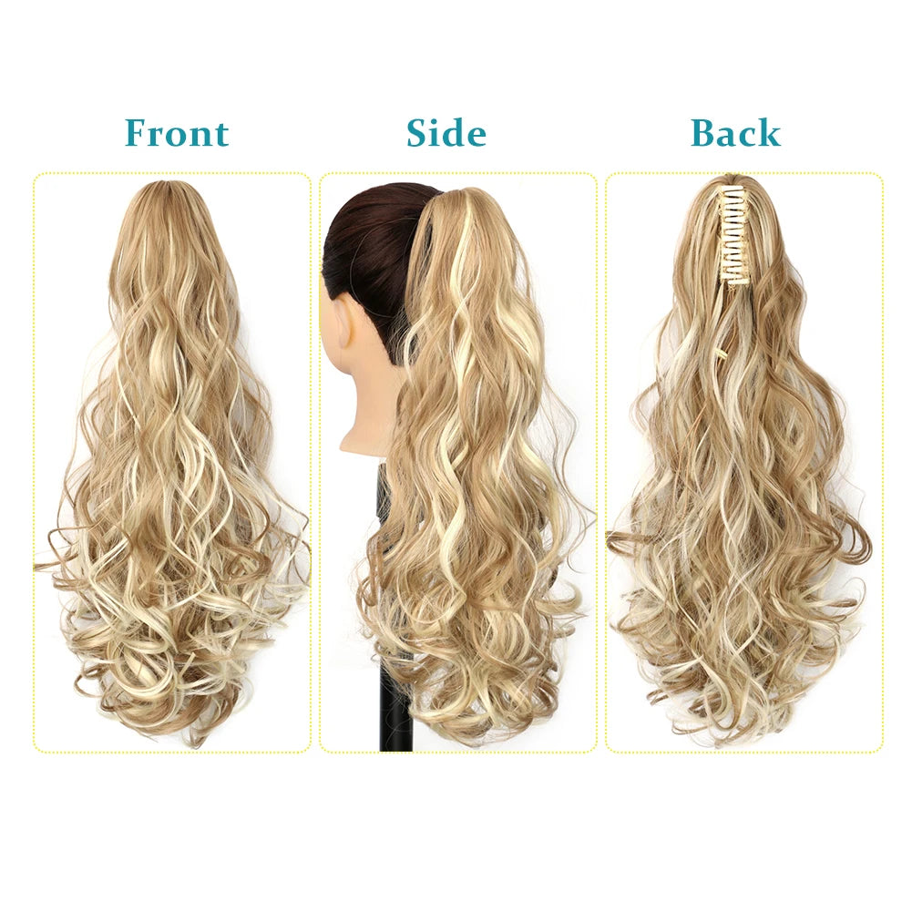 18 Inch Wavy Claw Clip In Ponytail Hair Extensions Synthetic Curly Wave Claw Pony Tail Hair Blonde Layer Hair Ponytail Hairpieces For Women Daily Use