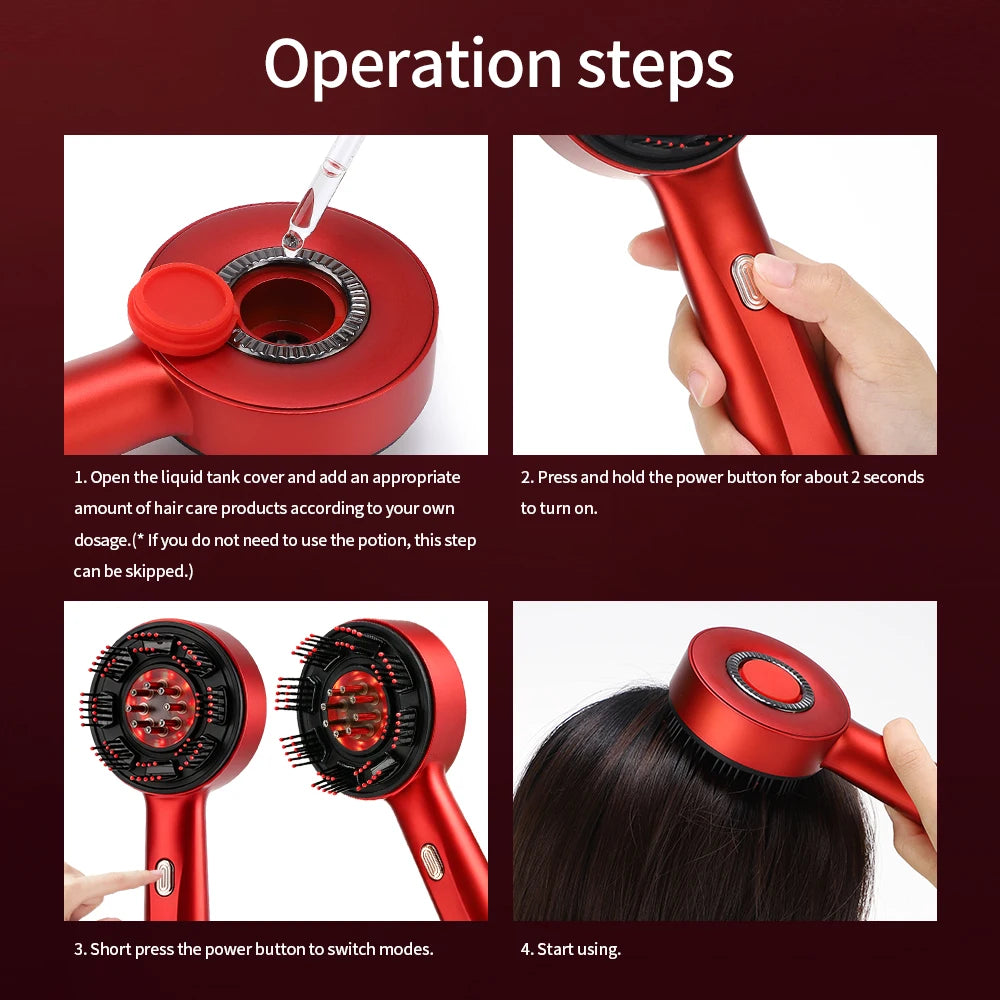 Modes Electric Massage Comb Portable Red Light Kneading Massage Hair Brush Hair Follicles On The Head Essence Oil Applicator