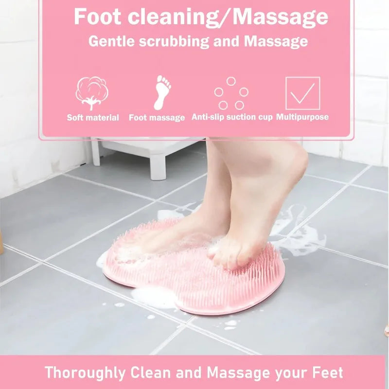 Silicone Shower Foot Scrubber Mat With Deep Cleaning Bristles