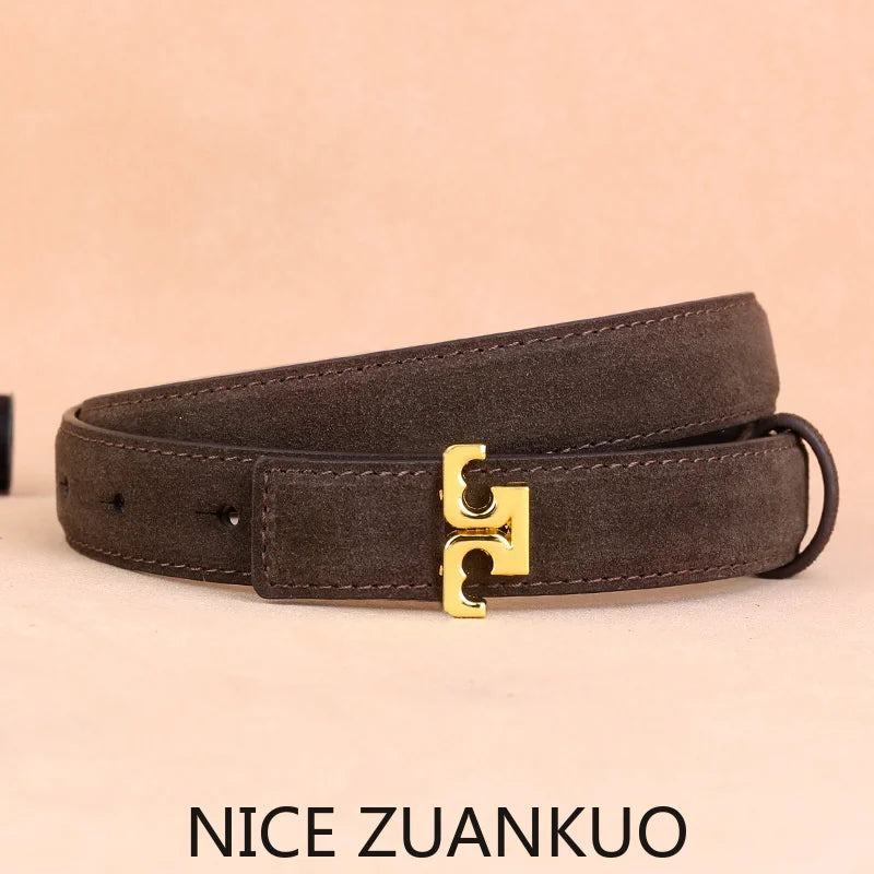 ZUANKUO Women's Genuine Suede Leather Belt For Everyday Wear