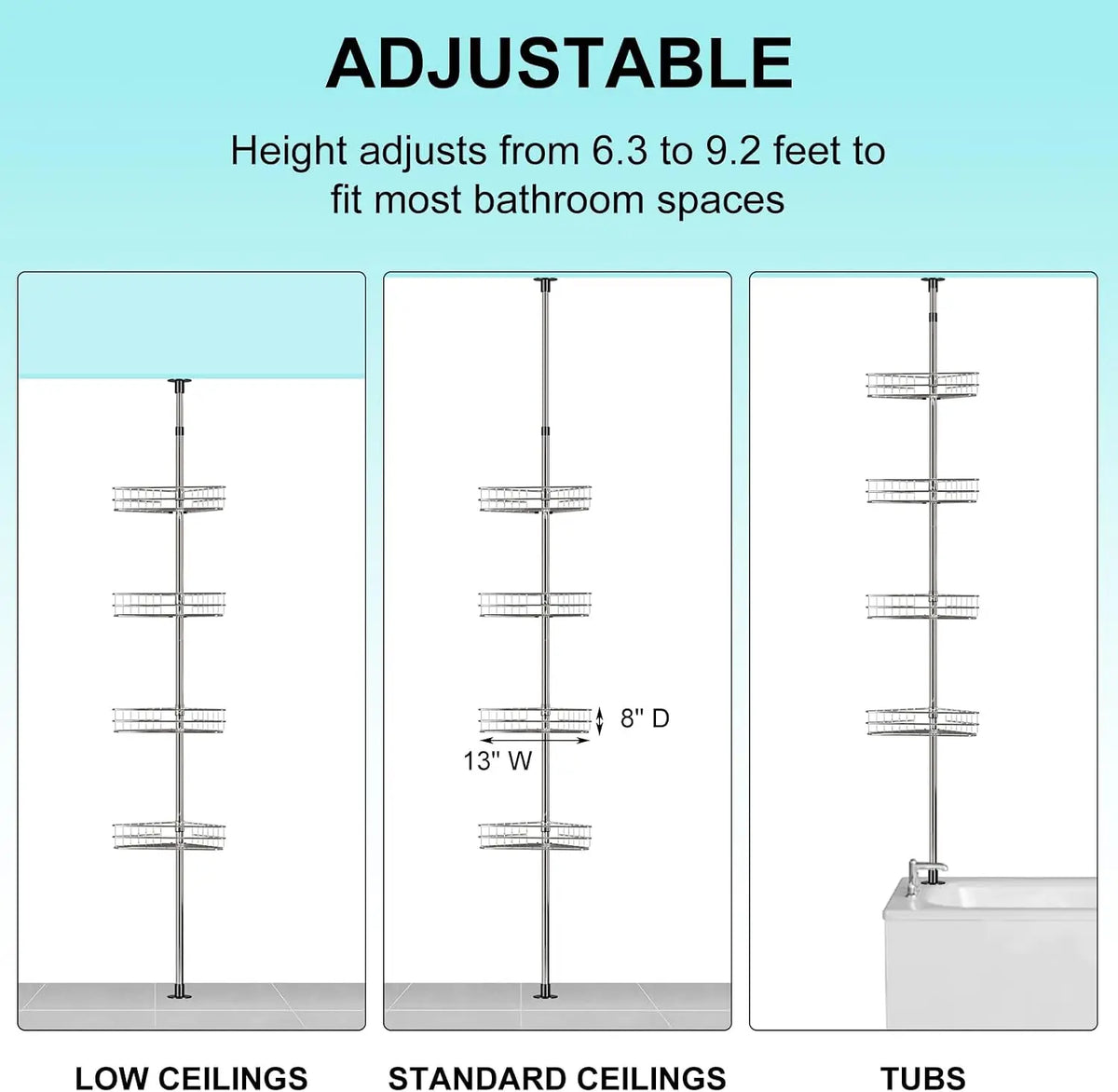 Bathroom Corner Shower Tension Pole Rust Proof