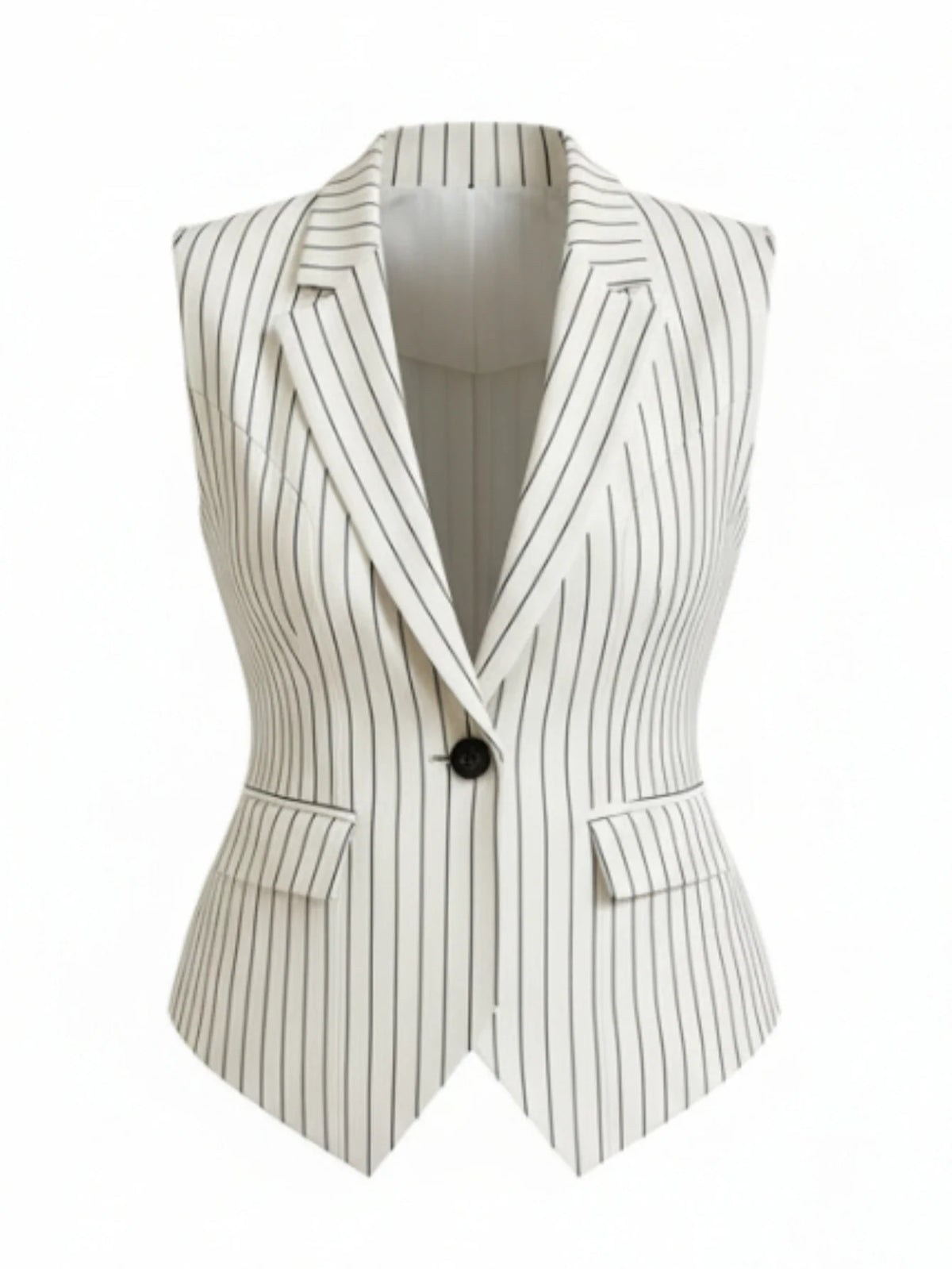 Vertical Stripe Lapel Sleeveless Vest And High Waist Wide Leg Pants