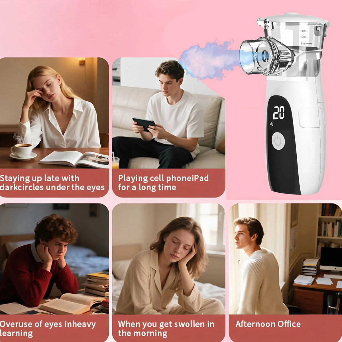 Mini Nebulizer Facial Steamer Silent Handheld Mist Sprayer Relieve Fatigue Dry Face Humidifier Skincare 3 Levels Auto Cleaning Portable for Kids