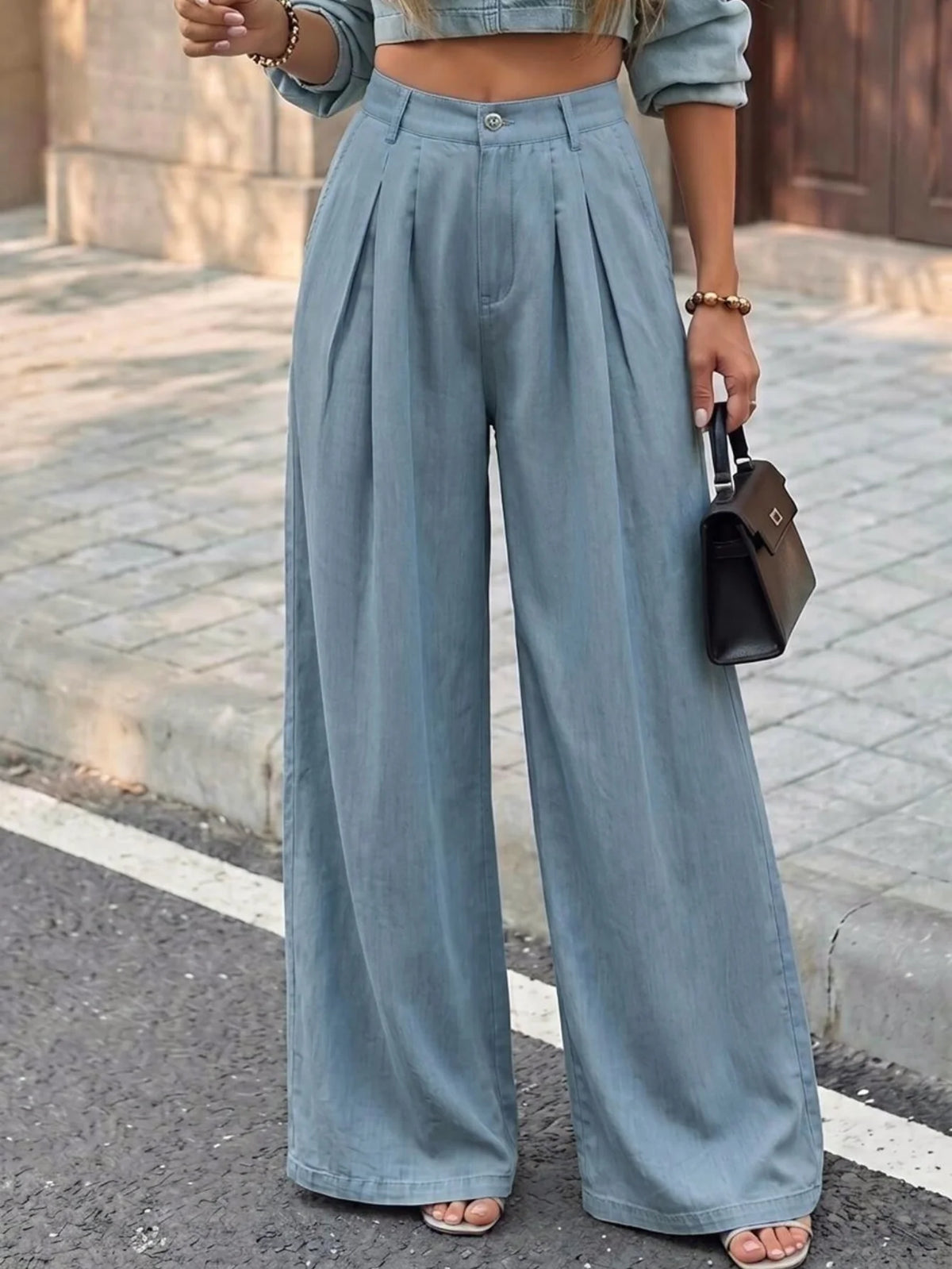 Women's High Waist Pleated Wide Leg Pants