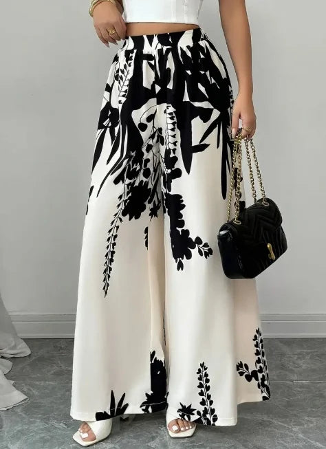 Floral Print Wide Leg Casual Pants
