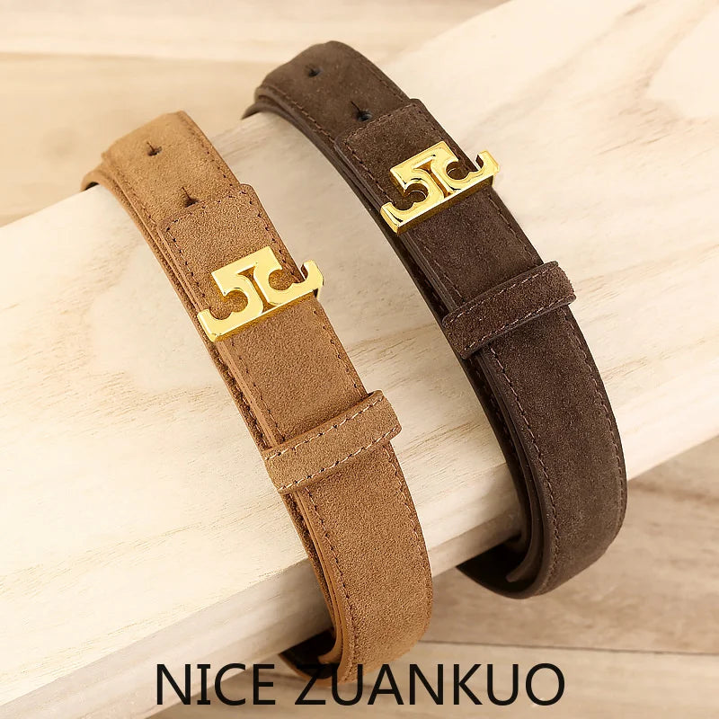 ZUANKUO Women's Genuine Suede Leather Belt For Everyday Wear