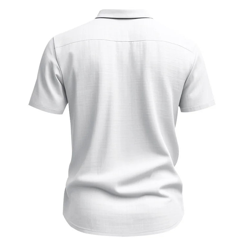 Men Slim Fit White Linen Short Sleeve Shirt