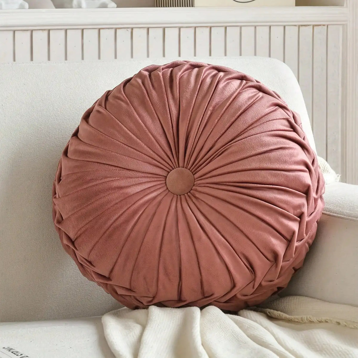 Decorative Round Pleated Polyester Cotton Seat Cushion For Home Seating