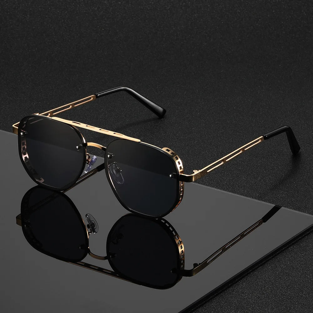 Classic and fashionable double-beam metal sunglasses, high-end, simple and versatile Sun Glasses for Men or Women