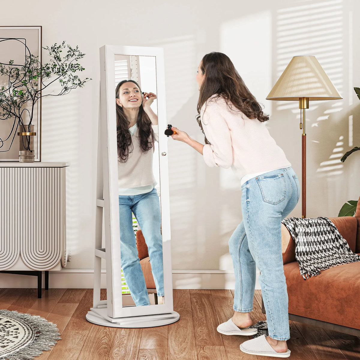 HOMCOM Lockable Jewelry Armoire Organizer With Full Length Mirror