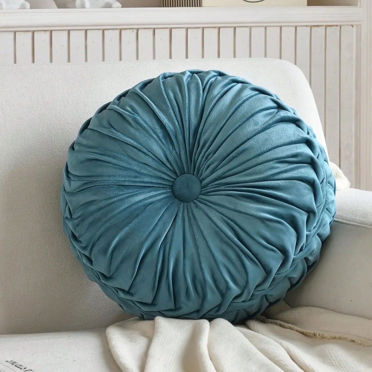 Decorative Round Pleated Polyester Cotton Seat Cushion For Home Seating