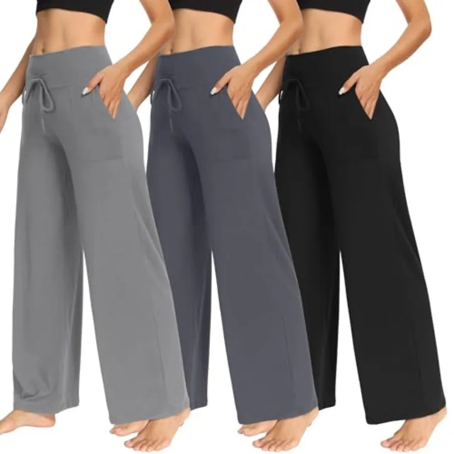 3 Pack Women's Wide Leg Pants with Pockets