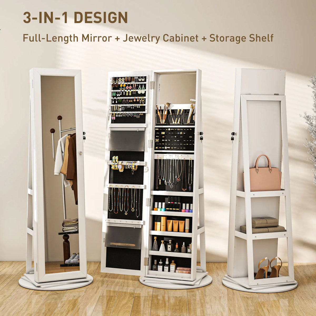 HOMCOM Lockable Jewelry Armoire Organizer With Full Length Mirror