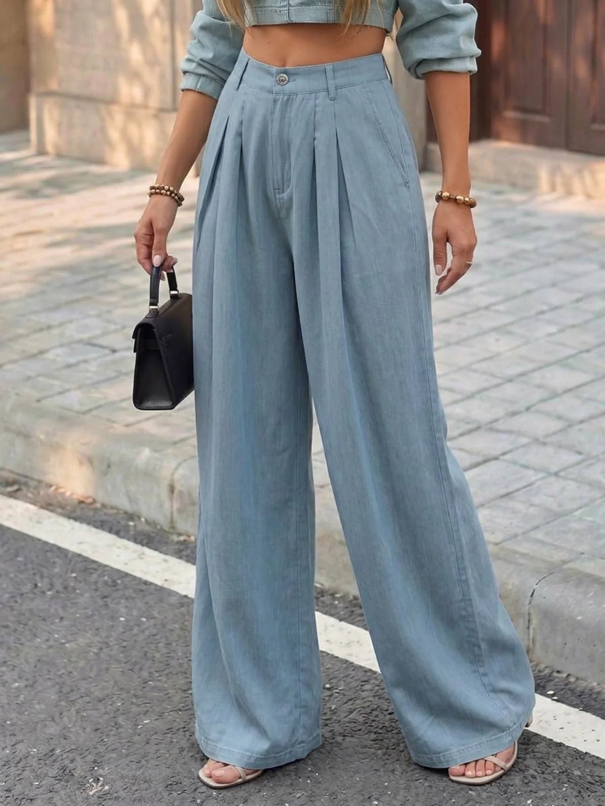 Women's High Waist Pleated Wide Leg Pants