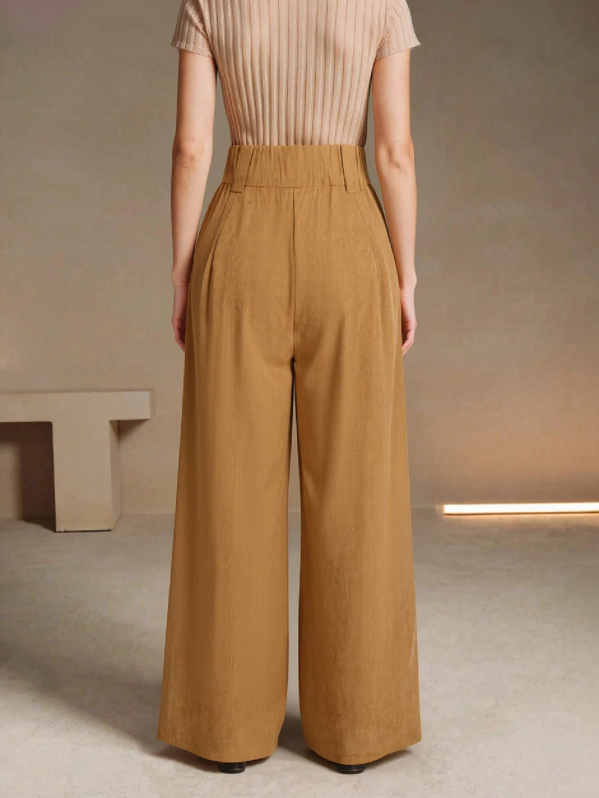 Women's High Waist Corduroy Wide Leg Casual Pants