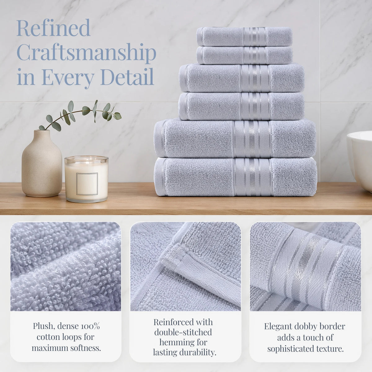 Luxury Cotton Six Piece Absorbent Bath Towel Set Collection