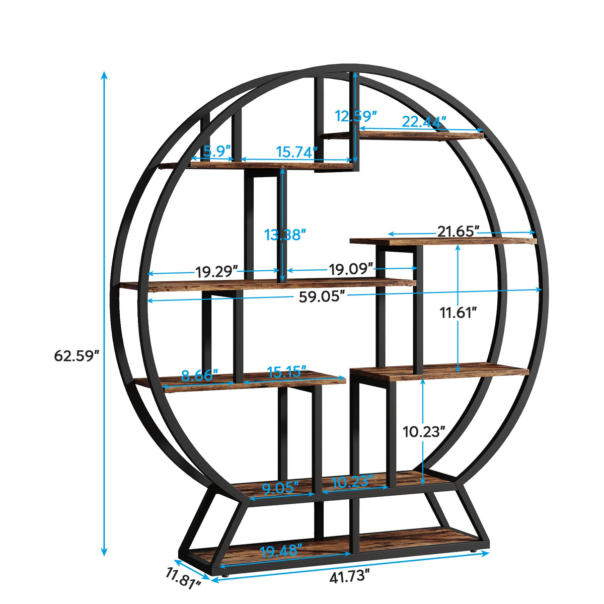 Tribesigns Industrial Wood and Metal Bookcase with Staggered Shelves
