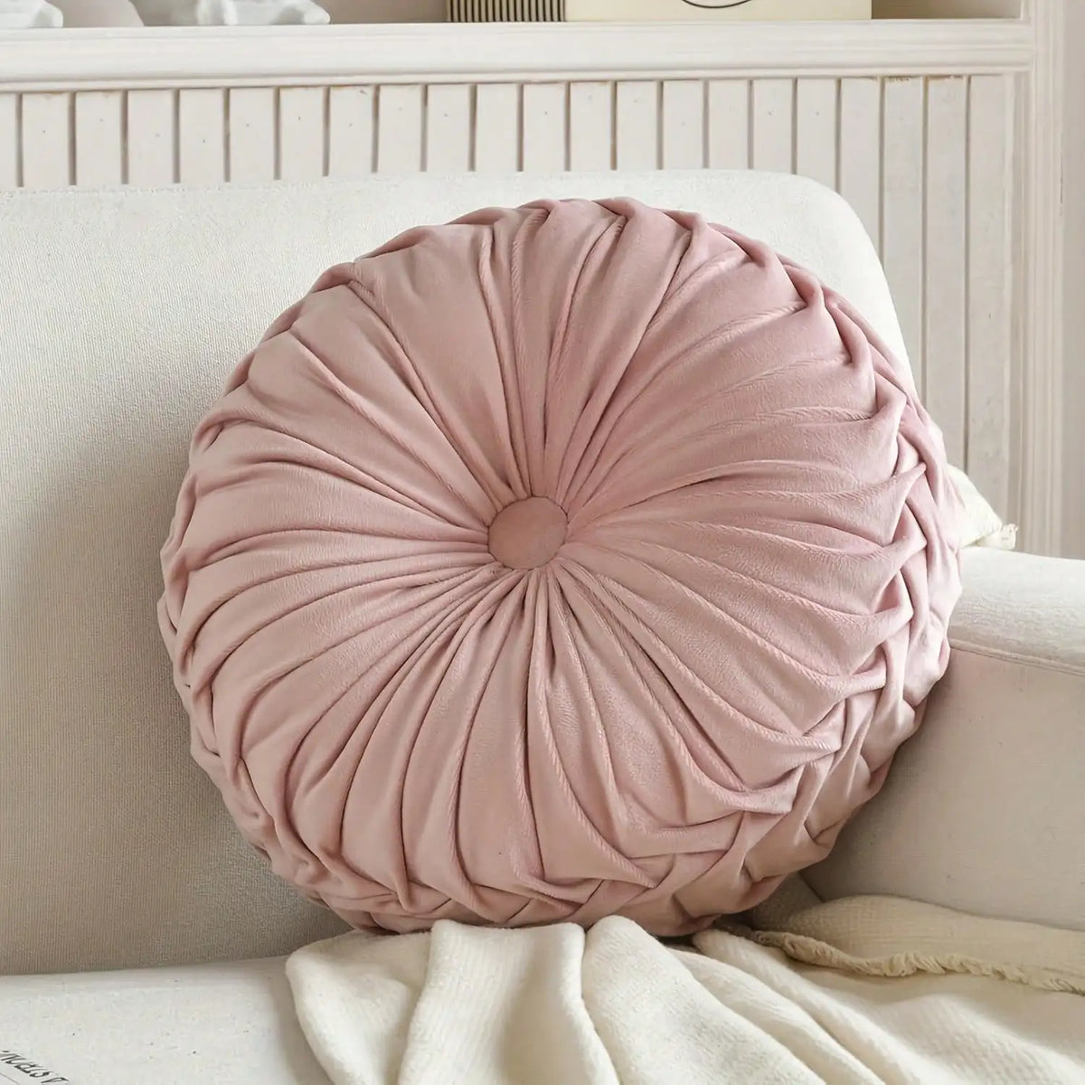 Decorative Round Pleated Polyester Cotton Seat Cushion For Home Seating