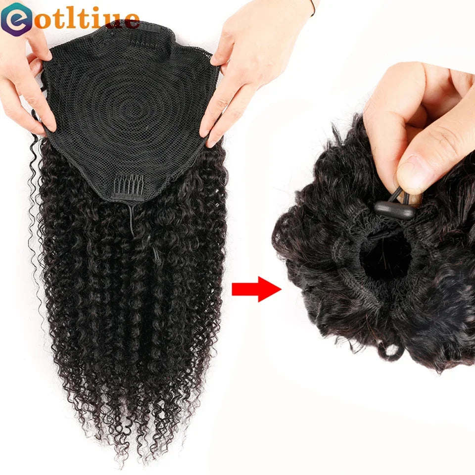 Mogolian Afro Kinky Curly Human Hair Drawstring Ponytail Extensions Remy Human Hair Ponytail Clip 4B 4C Pony Tail For Woman