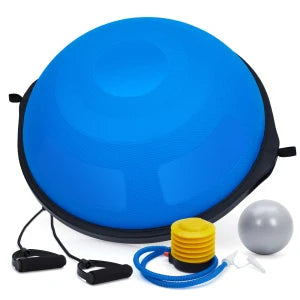 25in Half Balance Ball Trainer, Inflatable Stability Exercise Ball with Resistance Bands, Pump & Small Pilates Ball, for Core Strength Training, Yoga, and Full-Body Workouts