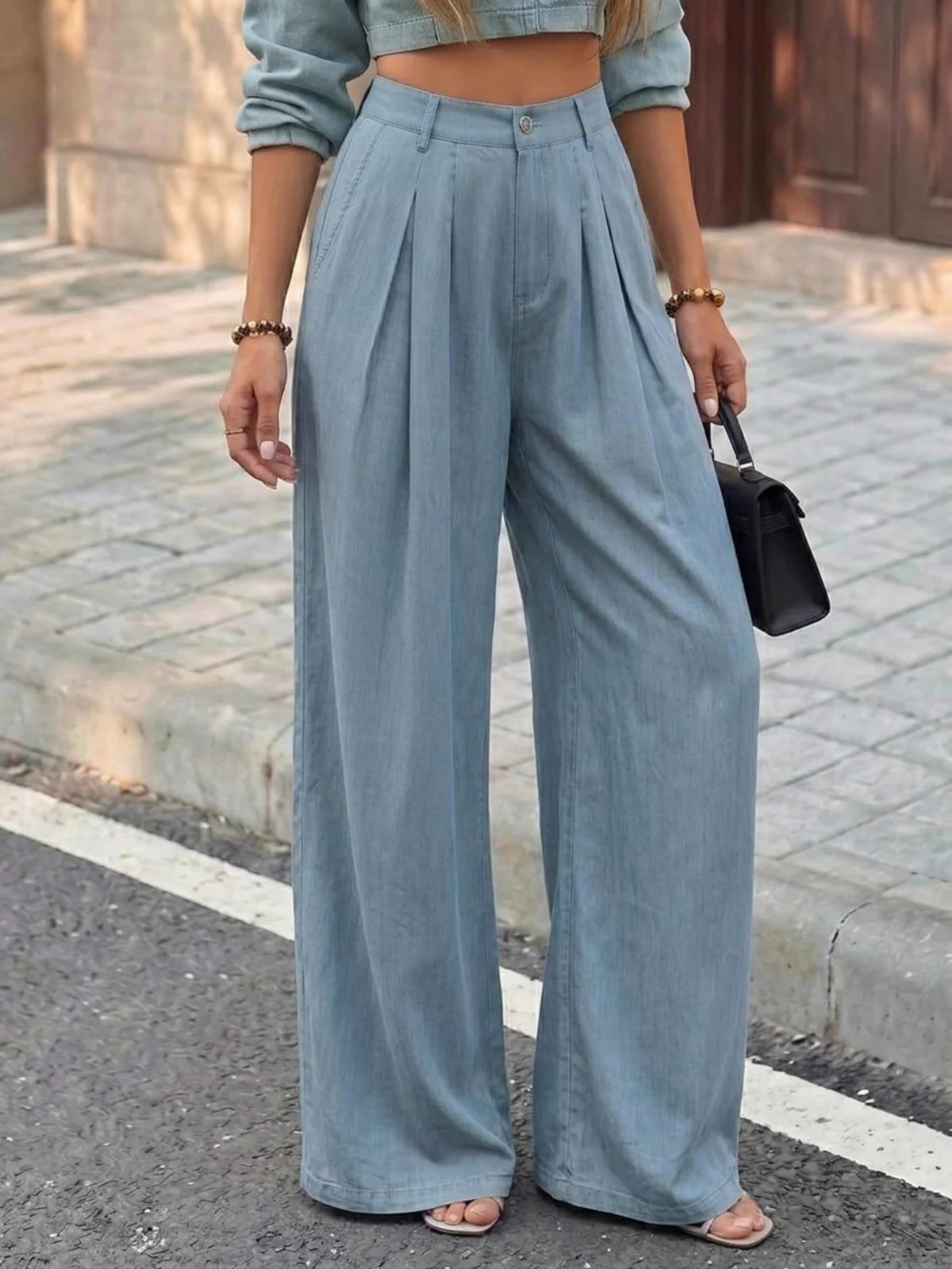 Women's High Waist Pleated Wide Leg Pants