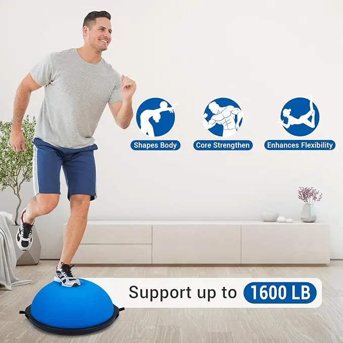 25in Half Balance Ball Trainer, Inflatable Stability Exercise Ball with Resistance Bands, Pump & Small Pilates Ball, for Core Strength Training, Yoga, and Full-Body Workouts