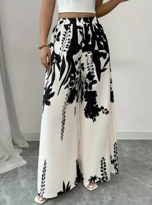 Floral Print Wide Leg Casual Pants